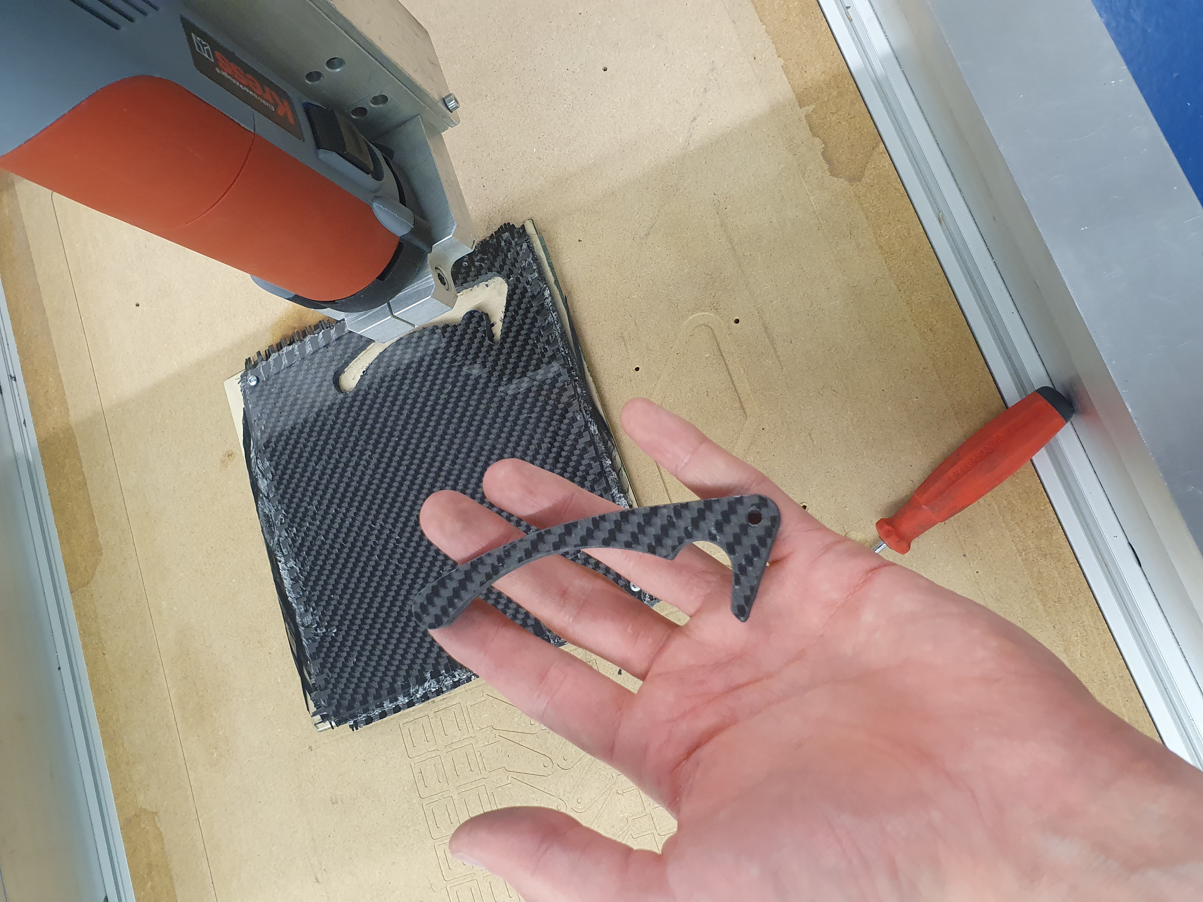 CNC milling of the trim lever from the CFRP plate